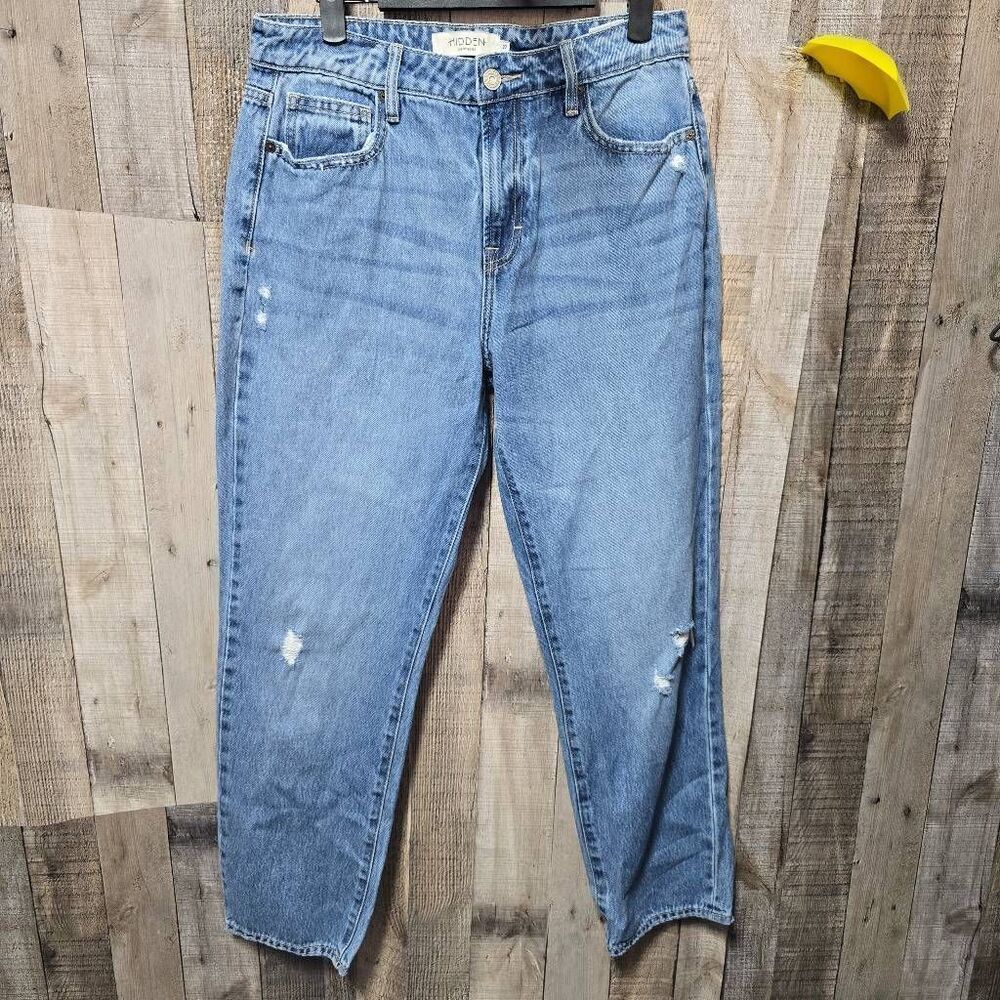 Hidden High Rise Straight Leg Distressed Mom Jeans 27